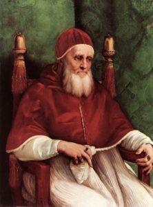 Portraits of Julius II as an old man exist in three versions: in the National Gallery, London, in the Uffizi Gallery, Florence and in the Palazzo Pitti, Florence. the London painting has proved it to be the original. 